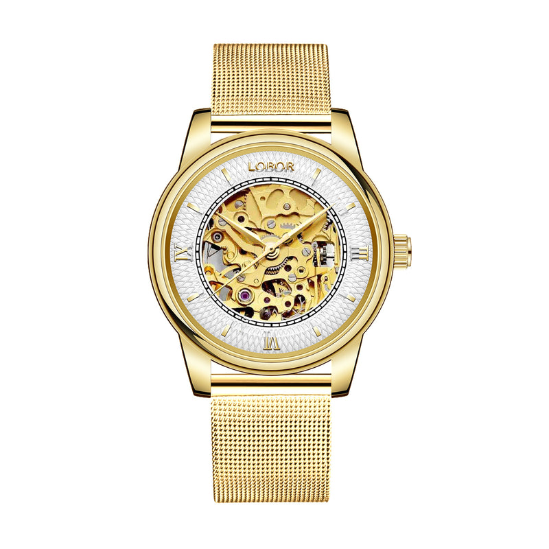 金色鏤空機械錶